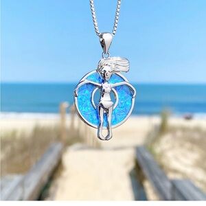 Silver and Blue Mermaid Pendant Necklace
